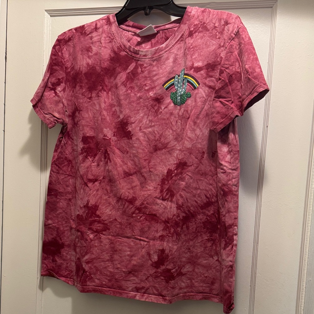 Pink Tie-Dye T-Shirt with Cactus Patch